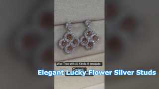 Anting Kancing CZ Perak 925 Bunga Keberuntungan Elegan