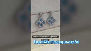 Set Perhiasan Tetesan Air Mata Perak 925 Elegan untuk Pernikahan Kancing Anting CZ Biru