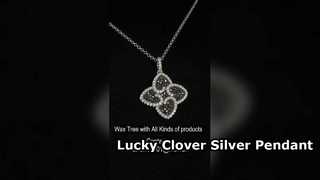 Elegant 925 Sterling Silver Four Leaf Clover Pendant Black AAA CZ