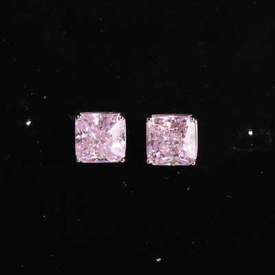 Princess Cut Pink Crystal Diamond Stud 925 Sterling Silver Anting Batu Permata
