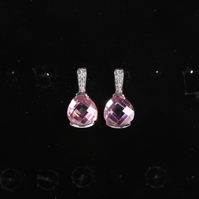 Triliun Berbentuk 925 Sterling Silver Gemstone Earrings Cartier Pink Crystal Earrings