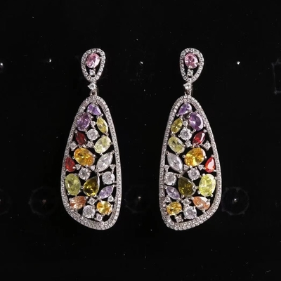 Warna-warni Fashion Hoop Earrings Perhiasan Buatan Tangan 925 Sterling Silver Gemstone Earrings