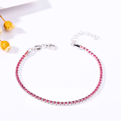 Gelang Berlian Trendi Baru 925 Perak Merah Muda Zirkon Dapat Disesuaikan Untuk Wanita
