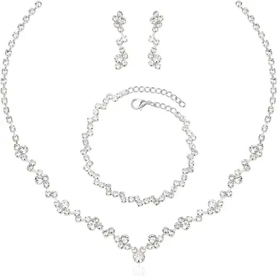Pernikahan Wanita Perak 925 Set Perhiasan Crystal Kalung Anting Dan Gelang Set