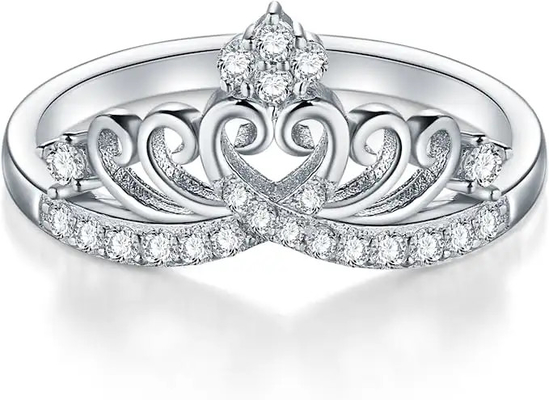 2.0mm Batu Utama 925 Cincin Pertunangan Perak, Cincin Pertunangan Berbentuk Mahkota Untuk Wanita