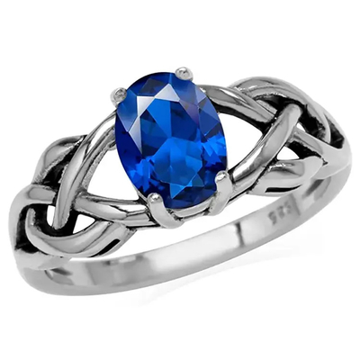 925 Sterling Silver Diamond Cincin Pernikahan Biru Zircon Cincin Pernikahan