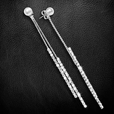 Lightning Bolt Hoop 925 Silver CZ Earrings, 0.8g Long Drop Chain Earrings