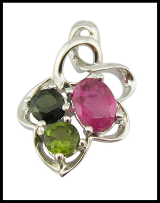 925 Silver Gemstone Pendant Turmalin Berwarna dan Zircon Batu Utama Desain Air Mata