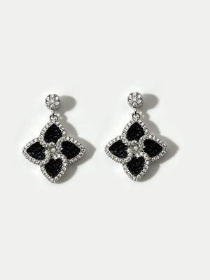 Anting Perak Musim Panas Populer CZ Sterling Runcing Beruntung Empat Daun Semanggi Warna-warni Hitam+Putih CZ Cocok untuk Acara Santai dan Formal Anting Menjuntai Punggung, Anting Perak Sterling Lucu