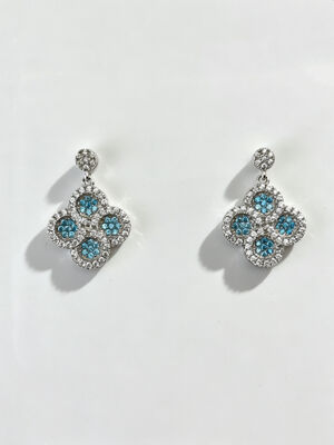 2026 New Hot Summer 925 Silver CZ Earrings Rhodium Plated Hypoallergenic Lucky Flower Circle Desain dengan Aquamarine dan Batu Putih AAA CZ