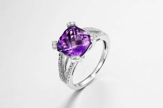 3.16g 925 Perak Batu Permata Cincin AAA CZ Wanita Amethyst Wedding Ring