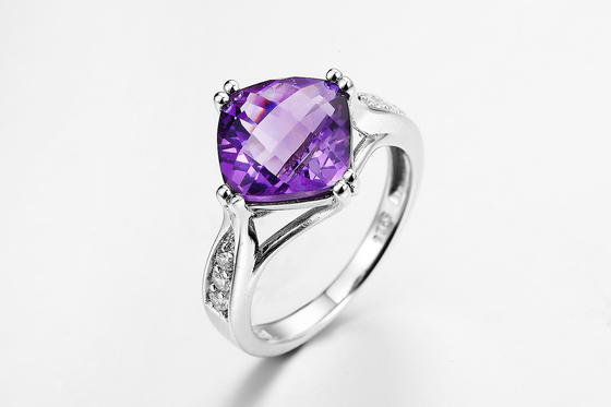ODM AAA Cubic Zirconia Sterling Silver Band Rings 4.0g Square Cut Amethyst