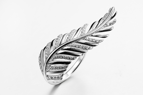 Bentuk Tidak Beraturan 925 Silver CZ Rings AAA Sterling Silver Angel Wing Ring