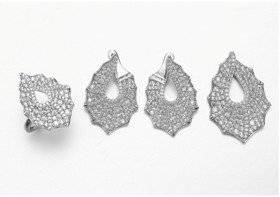 Set Perhiasan CZ Perak 925 Putih Pear 925 Sterling Silver Kalung Dan Set Anting-Anting