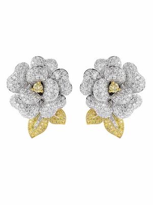 0.33ct Camellia Flower Earrings Wanita 18k Emas Putih Anting Berlian