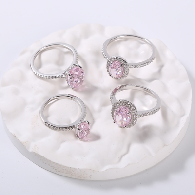 925 Perak CZ Pink Moissanite Rings Eternal Wedding Rings 1.78g Untuk Wanita
