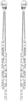 Long Dangle Drop 925 Silver CZ Earrings, 3.2g Long Drop Diamond Earrings