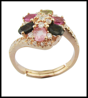 3~5g 925 Perak Batu permata tourmaline cincin wanita kasual / acara pesta Perhiasan Berwarna-warni Batu permata asli