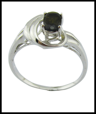 Cincin Elegant Tourmaline Perak Batu permata dengan Rhodium Plating