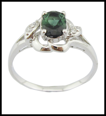 Cincin Elegant Tourmaline Perak Batu permata dengan Rhodium Plating