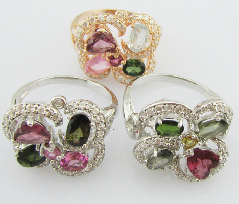 Elegant Round YG Plating Tourmaline Gemstone Rings 925 Perak Rings untuk Wanita Sterling Perak Promise Rings