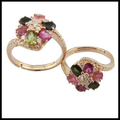 3~5g 925 Perak Batu permata tourmaline cincin wanita kasual / acara pesta Perhiasan Berwarna-warni Batu permata asli