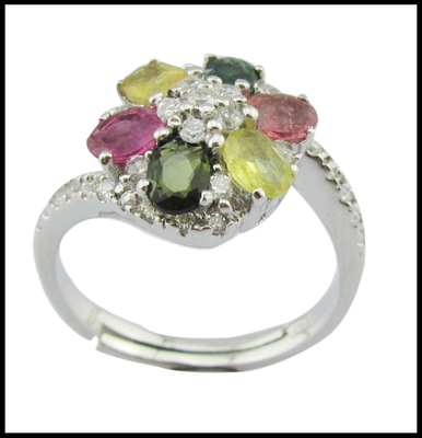 3~5g 925 Perak Batu permata tourmaline cincin wanita kasual / acara pesta Perhiasan Berwarna-warni Batu permata asli