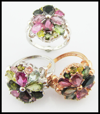 Cincin Berwarna Tourmaline Oval Batu permata Di 925 Perak Kerajinan
