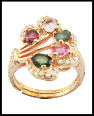 Cincin Perak Sterling Batu permata dengan 925 kemurnian Rhodium Plating Warna Batu Tourmaline