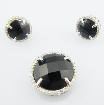 Black Agate Sterling Silver 925 Classic Dangle Earrings Set dengan AAA Grade Cubic Zirconia Set Perhiasan Perak Asli