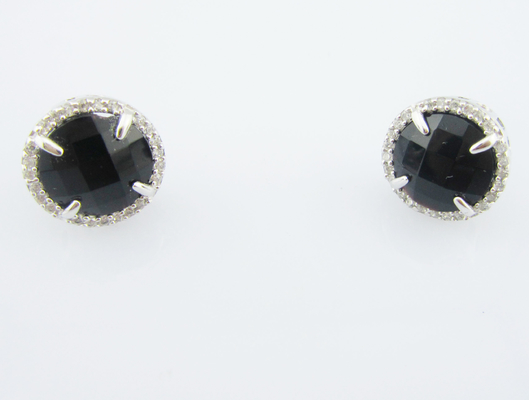Black Agate Sterling Silver 925 Classic Dangle Earrings Set dengan AAA Grade Cubic Zirconia Set Perhiasan Perak Asli