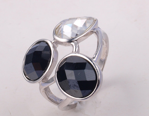 Agate Hitam Batu permata 925 Cincin Perak dengan Rhodium Plating Chunky Sterling Perak Cincin Perak Sterling Cincin Perak dengan Batu