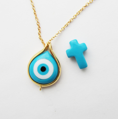 Natural Turquoise Dangle Pendant Perak 925 Perhiasan Set dengan 18-Inch Chain / Rhodium Plating