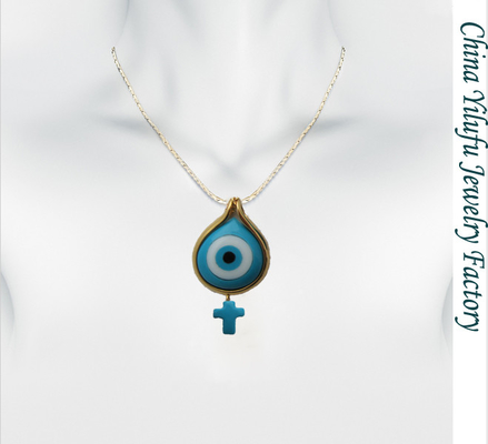 Natural Turquoise Dangle Pendant Perak 925 Perhiasan Set dengan 18-Inch Chain / Rhodium Plating