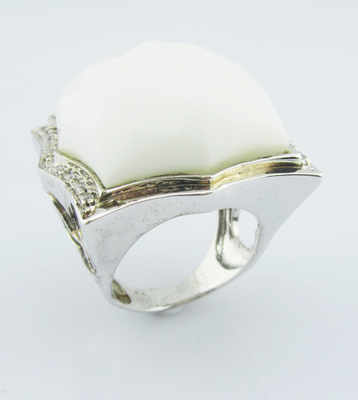925 Perak Sterling Bentuk Irregular Putih Agate Cincin Untuk Wanita Perak Sterling Cincin Dengan Batu