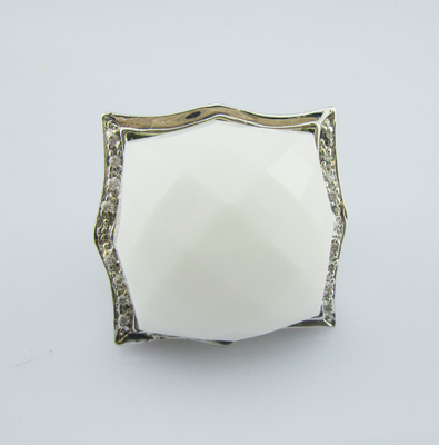 925 Perak Sterling Bentuk Irregular Putih Agate Cincin Untuk Wanita Perak Sterling Cincin Dengan Batu