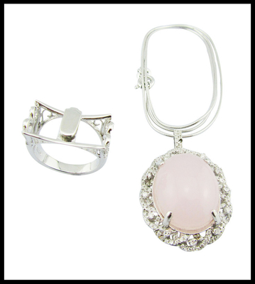 925 Silver Rose Quartz Rings Dengan Berat 5 ~ 8g Perak Ringan Dual Purpose Sterling Perak Bunga Ring Unik