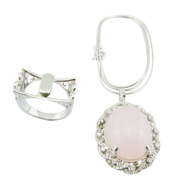 925 Silver Rose Quartz Rings Dengan Berat 5 ~ 8g Perak Ringan Dual Purpose Sterling Perak Bunga Ring Unik