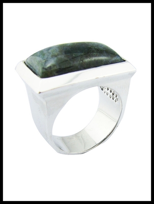 925 Sterling Perak Bulat Batu permata cincin dengan batu giok hijau Perak Sterling cincin pertunangan Perak Sterling besar cincin