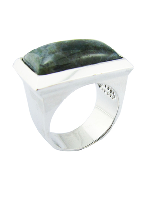 925 Sterling Perak Bulat Batu permata cincin dengan batu giok hijau Perak Sterling cincin pertunangan Perak Sterling besar cincin