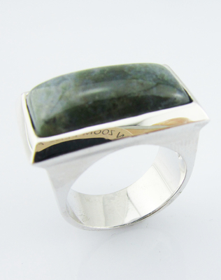 925 Sterling Perak Bulat Batu permata cincin dengan batu giok hijau Perak Sterling cincin pertunangan Perak Sterling besar cincin