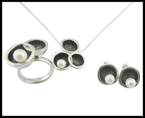 Pearl Round Putih Pearl Style Klasik Perak 925 Perhiasan Set dengan AAA CZ dan Rhodium Plating Sterling Perhiasan Pernikahan