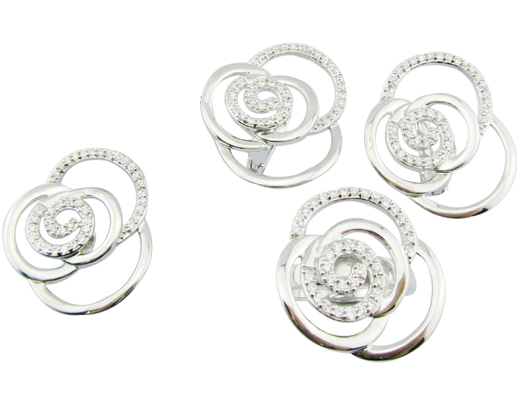 Rodium Plated Perak 925 Perhiasan Set dengan 7 US Ukuran Cincin Sekarang