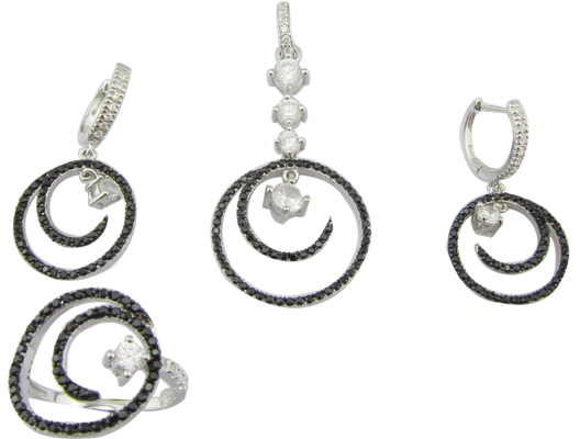 Rodium Plated Perak 925 Perhiasan Set dengan 7 US Ukuran Cincin Sekarang