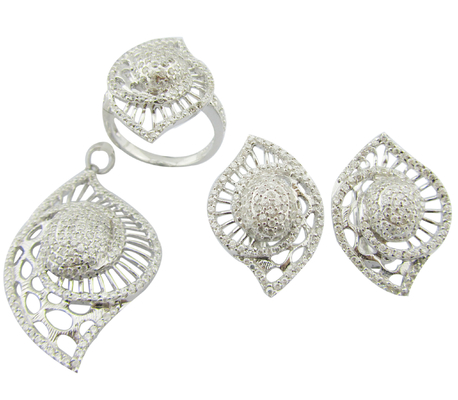 Rodium Plated Perak 925 Perhiasan Set dengan 7 US Ukuran Cincin Sekarang