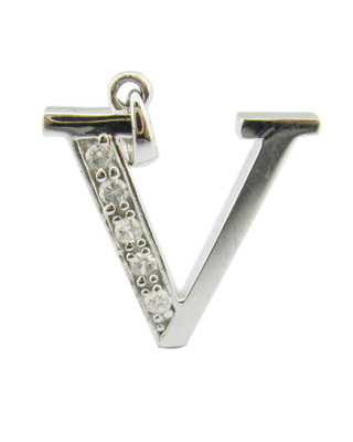 Huruf V 18K Emas Berlian Huruf Alfabet Pendant Kalung dengan Zirconia 1.5mm (S925 Logo Disesuaikan)