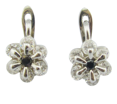 Cz Batu Ukuran 1.0-1.25mm Nikel Bebas Kubic Zirconia 925 Perhiasan Perak dengan Bunga Desain Earring perak sterling mawar