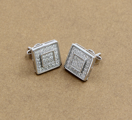 925 Sterling Silver Stud Earrings With Cubic Zirconia Stones Square Earring Stud Unik CZ Tinggi