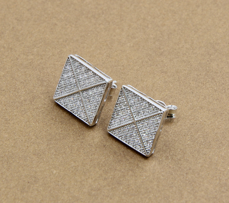 925 Sterling Silver Stud Earrings With Cubic Zirconia Stones Square Earring Stud Unik CZ Tinggi