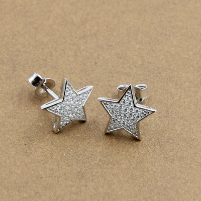 Cubic Zirconia Stud Earrings dalam Bulat Oval Heart Pear Bunga Bentuk Perak